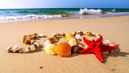 Seashells arranged on beach sand to spell out 2023