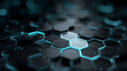 Obraz premium Dynamic hexagonal network with glowing nodes, symbolizing intricate data connections and a collaborative digital ecosystem, representing advanced technology and future innovation