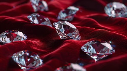 Opulent Faceted Diamonds on Burgundy Velvet with Space for Text, Logo or Branding