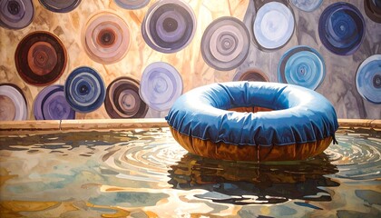 Floating ring in water, colorful background