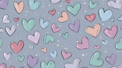 Pastel Hearts Pattern On A Gray Background Artwork