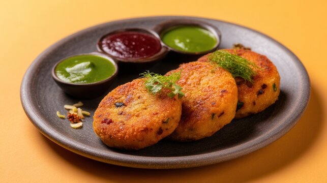 Aloo Tikki Chaat Served With Green and Red Chutney