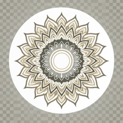Circular Mandala Design with Intricate Floral Patterns and Concentric Rings.