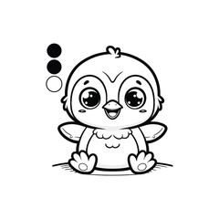 Cute cartoon bird character with big eyes and wings