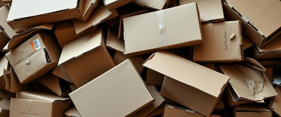 Pile of discarded, aged cardboard boxes, showing wear and tear, cardboard, storage