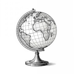 Globe illustration in vintage style showing continents and oceans  