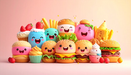 Obraz premium Playful Kawaii Food Characters