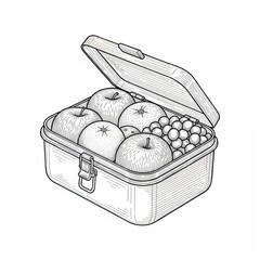 Fruit box with apples and grapes in a sketch style  