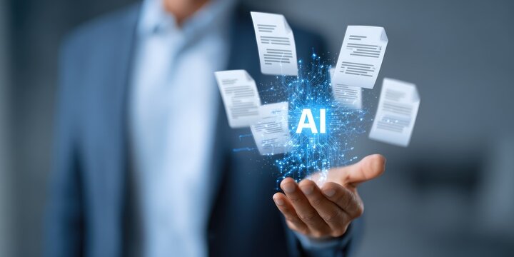 Businessman holds AI-powered document processing