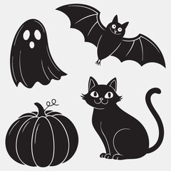 Fototapeta premium A collection of cute black cat illustrations in various poses, perfect for Halloween designs
