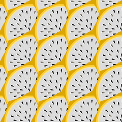 Yellow Pitaya slices seamless tropical pattern vector illustration 