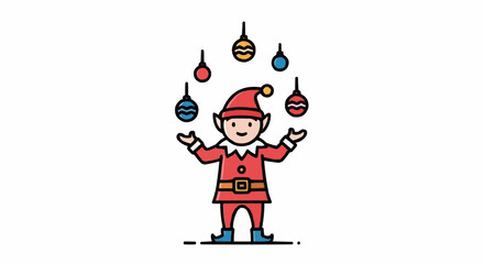 Fototapeta premium Christmas icon vector christmas elf juggling ornaments vector illustration holiday season celebration festive december happy new year