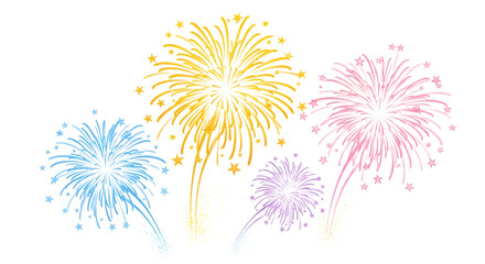 A vibrant display of colorful fireworks exploding in the night sky, isolated on a transparent background, creating a festive and celebratory atmosphere for holidays and special events