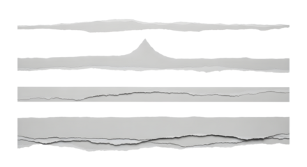 Collection of torn paper strips with rough edges, isolated on a transparent background, showcasing different textures and patterns of ripped paper for graphic design elements and creative projects