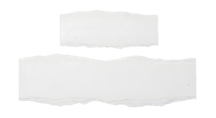 Obraz premium Two torn pieces of white paper isolated on transparent background, showing rough, uneven edges from being ripped, suggesting a raw or unfinished texture