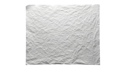 A crumpled white paper texture isolated on transparent background, showing intricate folds and shadows that create a sense of depth and detail, perfect for graphic design and artistic projects