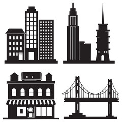 Fototapeta premium Urban vector silhouette of a city skyline with buildings and skyscrapers, ideal for a downtown architecture illustration