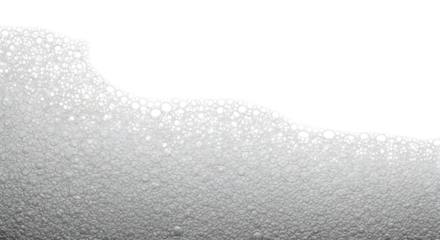 Closeup abstract macro shot of many small, delicate, transparent bubbles forming a textured surface, isolated on transparent background, representing freshness, cleanliness, and effervescence