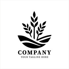 Fototapeta premium Minimalist Rice Wheat Logo Vector, Black and White Agricultural Silhouette, Eco-Friendly Food Symbol, Decorative Grain Artwork, Modern Farm Illustration for Branding, Organic Sustainability Identity