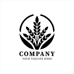 Fototapeta premium Minimalist Rice Wheat Logo Vector, Black and White Agricultural Silhouette, Eco-Friendly Food Symbol, Decorative Grain Artwork, Modern Farm Illustration for Branding, Organic Sustainability Identity