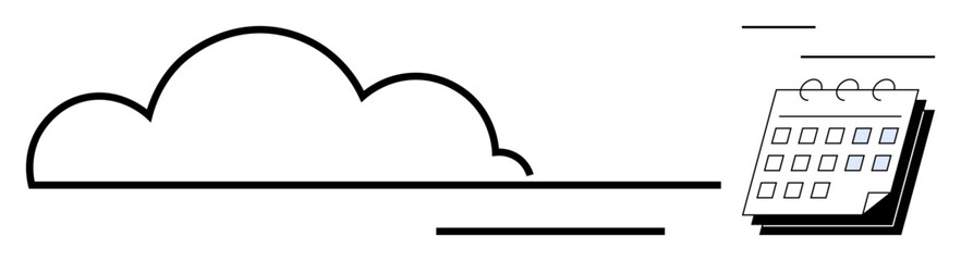 Cloud icon with flowing data lines and a calendar highlights online scheduling, data management, and connectivity. Ideal for planning, productivity, cloud tech, digital transformation, scheduling