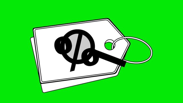 video animation drawing black and white of price tag and magnifying glass in searching for price and offer concept icon, on a green chroma key background