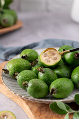 Fresh feijoa fruit with a spoon ready to eat