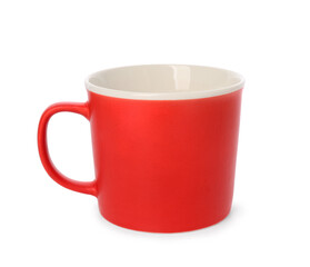 Red ceramic cup on white background
