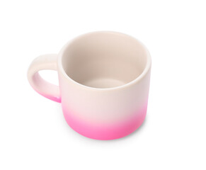 Pink ceramic cup on white background