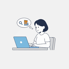 Simple Minimalist Flat Vector Illustration of a person organizing their digital files on a laptop.