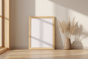 Empty frame, beige tones, sunlit room