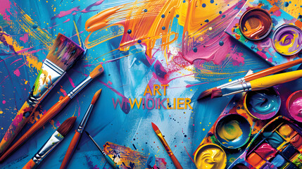 Vibrant and Creative Art Wrkshop Flyer with Paint Tols and Abstract Background