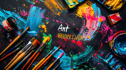Vibrant and Creative Art Wrkshop Flyer with Paint Tols and Abstract Background