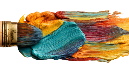 Vibrant paint strokes with brush isolated on transparent background