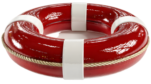 Red and White Life Preserver isolated on transparent background