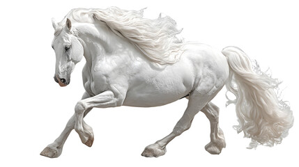 Fototapeta premium White horse galloping isolated on transparent background