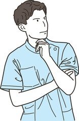 Fototapeta premium 考え中の男性の医療従事者のイラスト