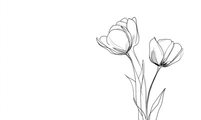 Elegant line drawing of two tulips
