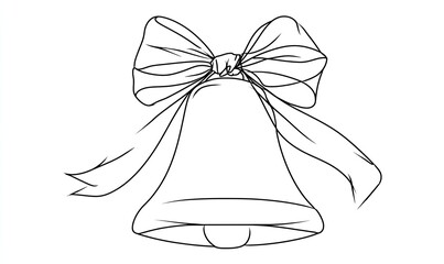Simple black and white illustration of a bell with a large ribbon bow
