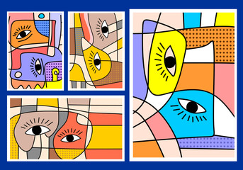 Vector geometric illustration of bright shapes  spots  objects  line  eye  portrait  abstract  pattern  nature for poster  background