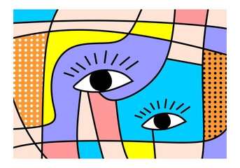 Vector geometric illustration of bright shapes  spots  objects  line  eye  portrait  abstract  pattern  nature for poster  background