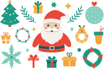 Festive vector collection santa reindeer christmas tree gifts wreaths and ornaments eps vector