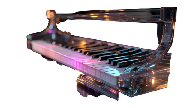 Illuminated transparent piano isolated on transparent background