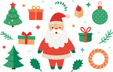Festive christmas collection vector art santa claus reindeer gifts tree ornaments icon eps vector