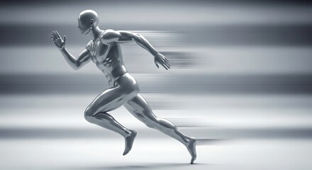 Faceless 3D Mannequin-Style Humanoid Running with Motion Blur – Athletics Training, Fitness, Health, Sport Illustration, Dynamic Movement, and Active Lifestyle Concept
