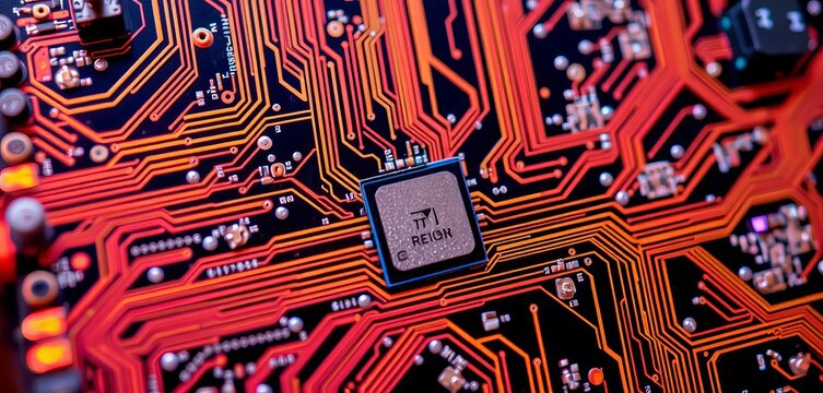 Close-up of interconnected computer circuit boards, IT, parallel processing