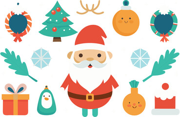Festive christmas santa claus vector bundle with ornaments and gifts eps vector