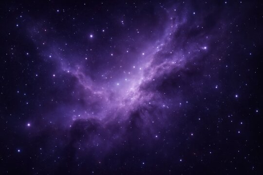 Deep space nebula in dark violet and lilac hues with realistic starlight dust lanes and glowing rims forming an immersive galaxy backdrop