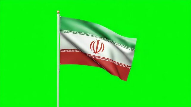 Dynamic Iranian flag waving proudly on green screen background, perfect for news, documentaries, and patriotic events with a modern feel