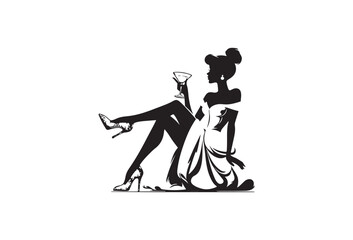 woman sitting at party holding glass silhouette